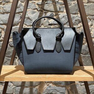 Céline Midnight Blue Croc Embossed Nubuck Small Tie Tote